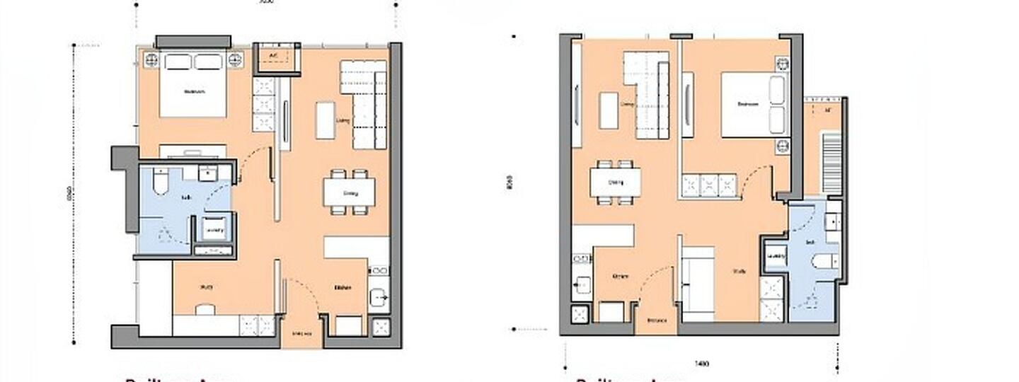 Floor plan: 3-bedroom 2-bathroom unit; features: open-plan kitchen-dining-living, master bedroom with ensuite bathroom, balcony off living room, utility room, laundry area, central foyer, 2 car porch, 1,400 sqft total.