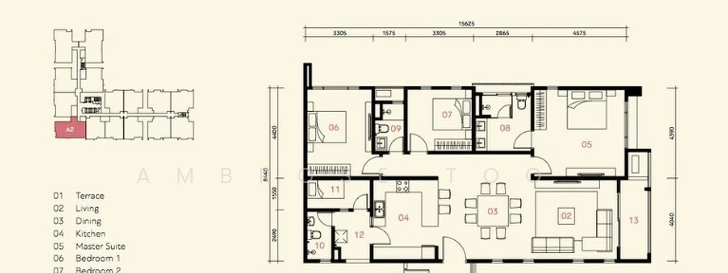 Floor plan: 3-bedroom 2-bathroom unit; features: open-plan kitchen-dining-living, master bedroom with ensuite bathroom, balcony off living room, utility room, central foyer, 2 car porch, private terrace, all bedrooms with windows.