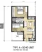 Floor plan: 2-bedroom 1-bathroom unit; features: open-plan kitchen-dining-living, master bedroom with ensuite bathroom, bedroom 2 with shared bathroom, utility room, balcony off living room, central foyer, 1 car porch, 1,200 sqft built-up.