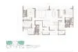 Floor plan: 3-bedroom 2-bathroom unit; features: open-plan kitchen-dining-living, master bedroom with ensuite bathroom, balcony off living room, utility room, laundry area, central foyer, 2 car porch, 1,250 sqft built-up.