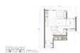 Floor plan: 1-bedroom 1-bathroom unit; features: open-plan kitchen-dining-living, master bedroom with ensuite bathroom, balcony off living room, utility room, central foyer.