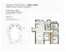 Floor plan: 3-bedroom 2-bathroom unit; features: open-plan kitchen-dining-living, master bedroom with ensuite bathroom, bedroom 2 with shared bathroom, utility room, balcony off living room, central foyer, 2 car porch, 1,200 sqft built-up.