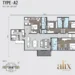 Floor plan: 3-bedroom 2-bathroom unit; features: open-plan kitchen-dining-living, master bedroom with ensuite bathroom, balcony off living room, utility room, central foyer, 2 car porch, all bedrooms with windows, study or 4th bedroom, private terrace, laundry area.