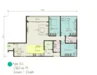 Floor plan: 2-bedroom 2-bathroom unit; features: open-plan kitchen-dining-living, master bedroom with ensuite bathroom, bedroom 2 with shared bathroom, utility room, central foyer, balcony off living room, 1 car porch.