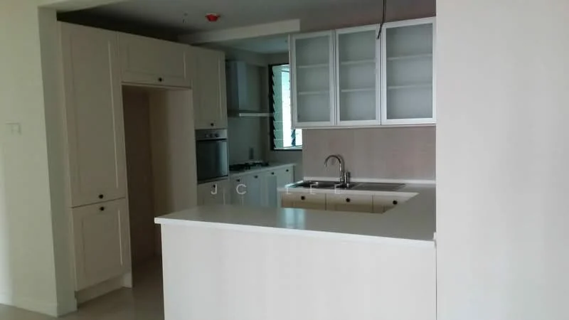 Kitchen features: white shaker cabinets, stainless-steel built-in oven, stainless-steel gas hob, single-bowl stainless-steel sink, chrome pull-down faucet, white quartz countertop, glass-front upper cabinets, tile backsplash, window with natural light, open layout, neutral wall color, light-colored flooring; style: modern.