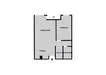 Floor plan: 1-bedroom 1-bathroom unit; features: open-plan kitchen-dining-living, master bedroom with ensuite bathroom, utility room, central foyer.