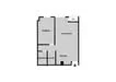 Floor plan: 2-bedroom 1-bathroom unit; features: open-plan kitchen-dining-living, master bedroom with ensuite bathroom, all bedrooms with windows, utility room, central foyer.