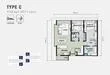 Floor plan: 3-bedroom 2-bathroom unit; features: open-plan kitchen-dining-living, master bedroom with ensuite bathroom, bedroom 2 with shared bathroom, utility room, balcony off living room, central foyer, 1 car porch, 1,200 sqft built-up.
