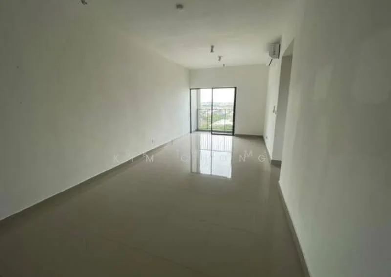 Living features: white painted walls, polished ceramic tile flooring, floor-to-ceiling windows, recessed downlights, 1 wall-mounted split AC, neutral color scheme; style: modern; view: city.