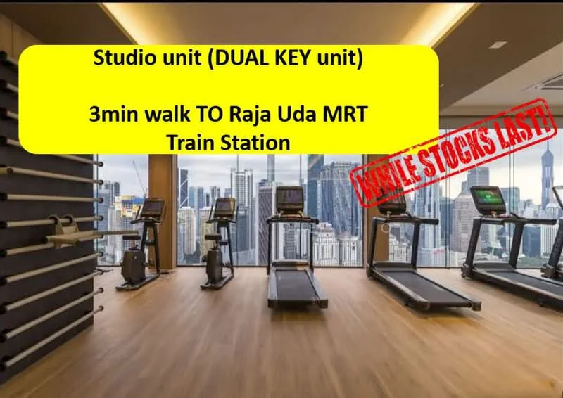 Room features: wooden flooring, large windows with city view, treadmills, exercise bikes, mirrored wall, modern lighting, fitness equipment, open layout; style: modern; view: city.