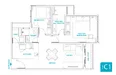 Floor plan: 2-bedroom 2-bathroom unit; features: open-plan kitchen-dining-living, master bedroom with ensuite bathroom, bedroom 2 with shared bathroom, utility room, balcony off living room, central foyer, 1 car porch.