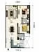 Floor plan: 2-bedroom 2-bathroom unit; features: open-plan kitchen-dining-living, master bedroom with ensuite bathroom, bedroom 2 with shared bathroom, balcony off living room, utility room, central foyer, 1 car porch.