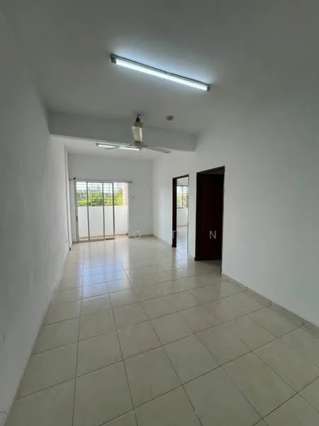 Room features: white painted walls, tile flooring, ceiling fan, sliding glass door, floor-to-ceiling windows, natural light, balcony access, recessed lighting; style: modern; view: city.