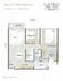 Floor plan: 2-bedroom 2-bathroom unit; features: open-plan kitchen-dining-living, master bedroom with ensuite bathroom, bedroom 2 with shared bathroom, balcony off living room, utility room, laundry area, central foyer.