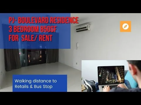Room features: white painted walls, polished concrete flooring, 1 wall-mounted split AC, floor-to-ceiling windows, city view, LED lighting, neutral color scheme; style: modern; view: city.
