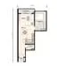 Floor plan: 1-bedroom 1-bathroom unit; features: open-plan kitchen-dining-living, master bedroom with ensuite bathroom, balcony off living room, utility room, central foyer.