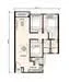 Floor plan: 2-bedroom 1-bathroom unit; features: open-plan kitchen-dining-living, master bedroom with ensuite bathroom, bedroom 2 with shared bathroom, balcony off living room, utility room, laundry area, central foyer.
