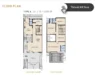 Floor plan: 3-bedroom 2-bathroom unit; features: open-plan kitchen-dining-living, master bedroom with ensuite bathroom, bedroom 2 with shared bathroom, utility room, balcony off living room, private yard, central foyer, 1 car porch.