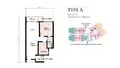 Floor plan: 1-bedroom 1-bathroom unit; features: open-plan kitchen-dining-living, master bedroom with ensuite bathroom, utility room, balcony off living room, central foyer.