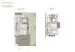 Floor plan: 2-bedroom 2-bathroom unit; features: open-plan kitchen-dining-living, master bedroom with ensuite bathroom, balcony off living room, utility room, central foyer, 2 car porch.