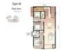 Floor plan: 3-bedroom 2-bathroom unit; features: open-plan kitchen-dining-living, master bedroom with ensuite bathroom, bedroom 2 with shared bathroom, utility room, balcony off living room, central foyer, 1 car porch.