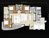 Floor plan: 3-bedroom 3-bathroom unit; features: open-plan kitchen-dining-living, master bedroom with ensuite bathroom, all bedrooms with windows, utility room, balcony off living room, private terrace, central foyer, 2 car porch, 1,500 sqft built-up.