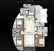 Floor plan: 3-bedroom 2-bathroom unit; features: open-plan kitchen-dining-living, master bedroom with ensuite bathroom, balcony off living room, utility room, laundry area, central foyer, 2 car porch, private terrace.