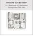 Floor plan: 3-bedroom 2-bathroom unit; features: open-plan kitchen-dining-living, master bedroom with ensuite bathroom, utility room, balcony off living room, central foyer, 2 car porch, all bedrooms with windows, laundry area.