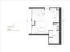Floor plan: 1-bedroom 1-bathroom unit; features: open-plan kitchen-dining-living, master bedroom with ensuite bathroom, utility room, balcony off living room, central foyer.