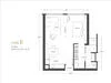 Floor plan: 1-bedroom 1-bathroom unit; features: open-plan kitchen-dining-living, master bedroom with ensuite bathroom, utility room, central foyer, 1 car porch.