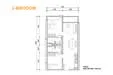 Floor plan: 2-bedroom 1-bathroom unit; features: open-plan kitchen-dining-living, master bedroom with ensuite bathroom, bedroom 2 with shared bathroom, utility room, central foyer, 1 car porch.