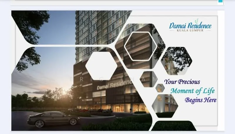 Exterior type: high-rise condominium; features: glass curtain wall, modern facade, hexagonal architectural elements, landscaped entrance, surrounded by greenery, parking area, outdoor lighting, balconies on upper floors; style: contemporary.