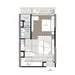 Floor plan: 2-bedroom 1-bathroom unit; features: open-plan kitchen-dining-living, master bedroom with ensuite bathroom, bedroom 2 with shared bathroom, balcony off living room, utility room, laundry area, central foyer.