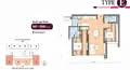 Floor plan: 2-bedroom 1-bathroom unit; features: open-plan kitchen-dining-living, master bedroom with ensuite bathroom, all bedrooms with windows, balcony off living room, utility room, central foyer, 1 car porch, 1,000 sqft built-up.