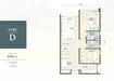 Floor plan: 2-bedroom 2-bathroom unit; features: open-plan kitchen-dining-living, master bedroom with ensuite bathroom, bedroom 2 with shared bathroom, balcony off living room, utility room, laundry area, central foyer.