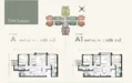 Floor plan: 2-bedroom 2-bathroom unit; features: open-plan kitchen-dining-living, master bedroom with ensuite bathroom, bedroom 2 with shared bathroom, utility room, balcony off living room, central foyer, 1 car porch, 1,200 sqft built-up.
