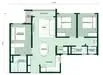 Floor plan: 3-bedroom 2-bathroom unit; features: open-plan kitchen-dining-living, master bedroom with ensuite bathroom, bedroom 2 with shared bathroom, utility room, balcony off living room, central foyer, 2 car porch, 1,250 sqft built-up.