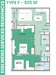 Floor plan: 2-bedroom 2-bathroom unit; features: open-plan kitchen-dining-living, master bedroom with ensuite bathroom, bedroom 2 with shared bathroom, utility room, balcony off living room, central foyer, 1 car porch, 1,025 sqft built-up.