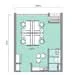 Floor plan: 1-bathroom unit; features: open-plan kitchen-dining-living, utility room, dining area with seating for 4, kitchen with counter space, living area adjacent to dining, bathroom accessible from common area.