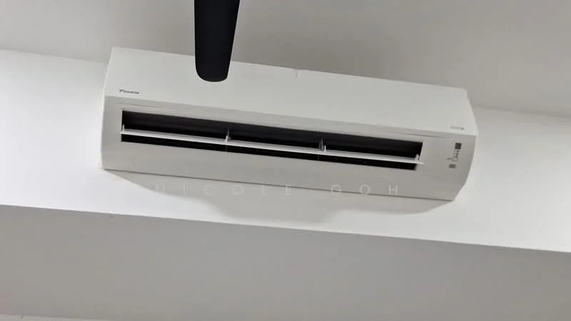 Room features: wall-mounted split AC.