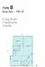 Floor plan: 2-bedroom 1-bathroom unit; features: open-plan kitchen-dining-living, master bedroom with ensuite bathroom, utility room, balcony off living room, central foyer, 1 car porch.