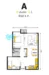 Floor plan: 2-bedroom 1-bathroom unit; features: open-plan kitchen-dining-living, master bedroom with ensuite bathroom, bedroom 2 with shared bathroom, utility room, balcony off living room, central foyer.