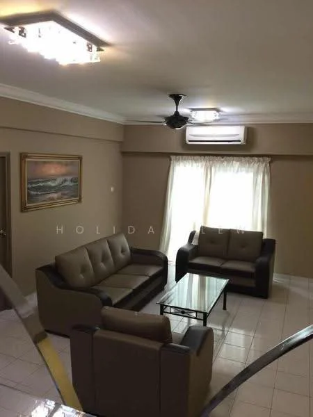 Living features: 3-seater fabric sofa in beige, 2-seater fabric sofa in beige, glass coffee table, ceiling fan, wall-mounted split AC, white walls, cream painted walls, tile flooring, curtains, framed artwork, recessed ceiling lights; style: modern.