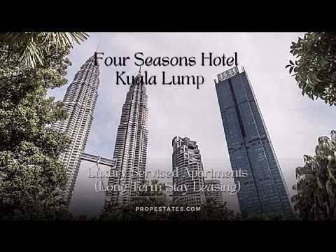 Exterior type: high-rise condominium; features: glass curtain wall, twin towers, surrounded by greenery, modern architectural design, prominent skyline, luxury serviced apartments, urban context; style: modern.