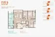 Floor plan: 3-bedroom 2-bathroom unit; features: open-plan kitchen-dining-living, master bedroom with ensuite bathroom, bedroom 2 with shared bathroom, utility room, balcony off living room, central foyer, 1 car porch, 1,250 sqft built-up.