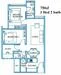 Floor plan: 3-bedroom 2-bathroom unit; features: open-plan kitchen-dining-living, master bedroom with ensuite bathroom, bedroom 2 with shared bathroom, utility room, balcony off living room, central foyer, 1 car porch.