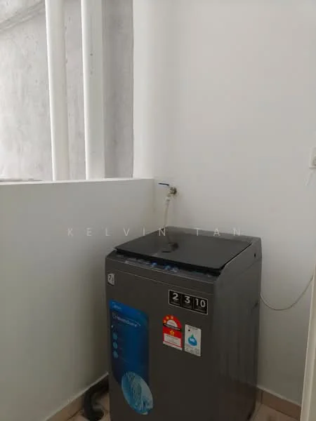 Laundry features: top-load washing machine, white walls, tile flooring, window for natural light, plumbing connection, power outlet.