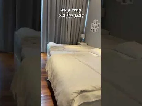 Bedroom features: two single beds with white bedding, wooden flooring, grey painted walls, floor-to-ceiling window with sheer curtains, nightstand with lamp, decorative wall art, built-in wardrobe, area rug; style: modern.