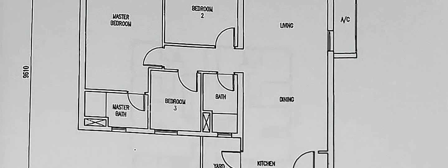 Floor plan: 3-bedroom 2-bathroom unit; features: open-plan kitchen-dining-living, master bedroom with ensuite bathroom, bedroom 2 with shared bathroom, utility room, central foyer.