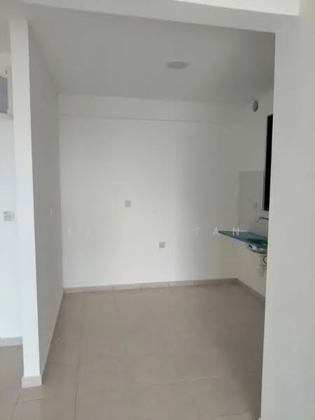 Room features: white painted walls, tile flooring, recessed ceiling lights, one wall-mounted air conditioning unit, open space layout.